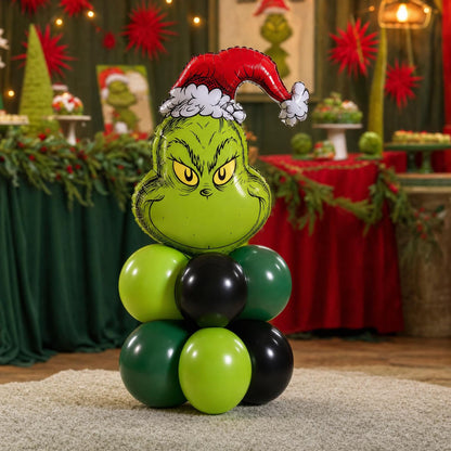 Grinch Whoville Christmas (Licensed) balloon tower: 8 latex balloons topped with a Grinch foil