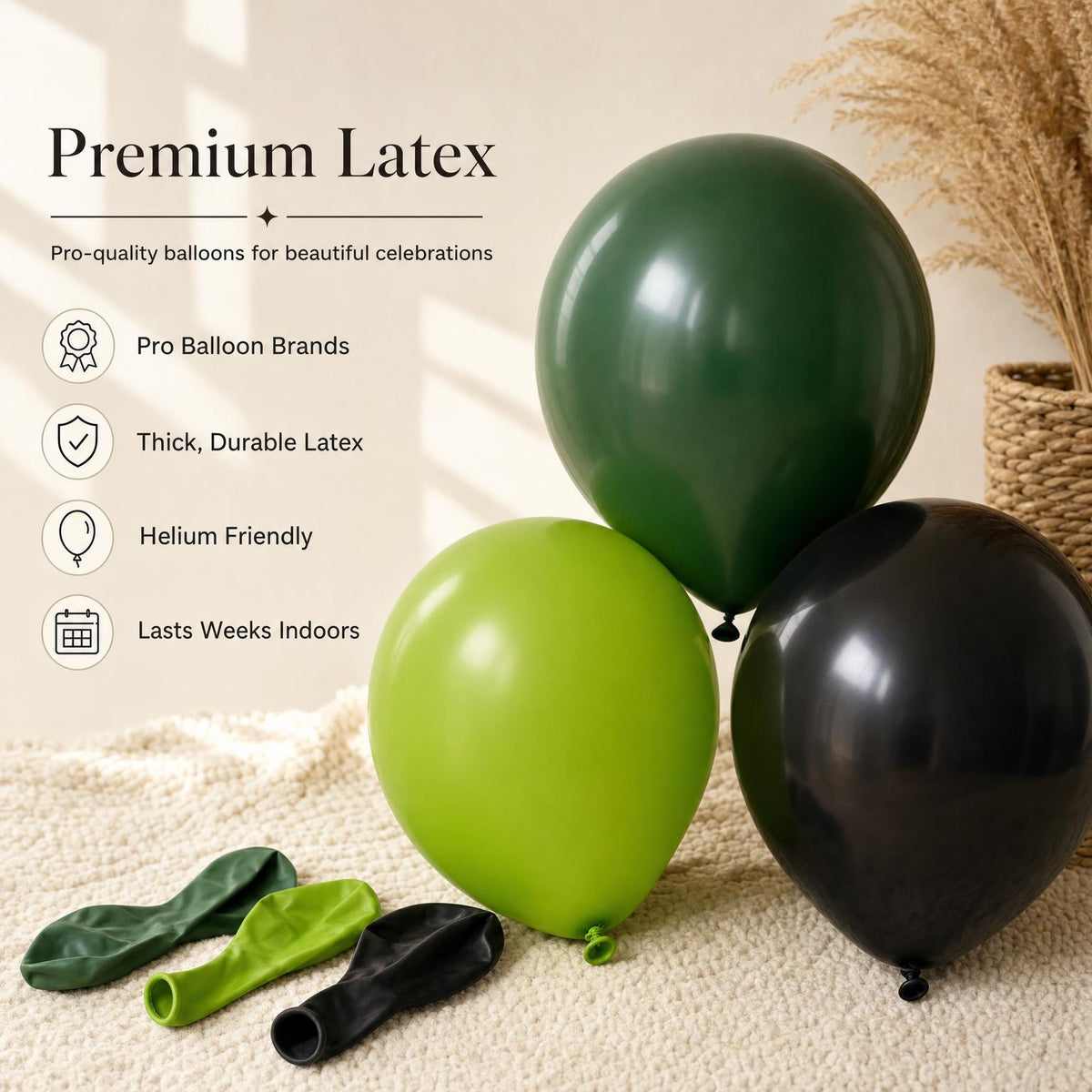 Premium latex balloons in the Grinch Whoville Christmas (Licensed) kit colors