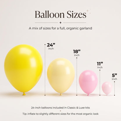 24, 18, 11 and 5 inch balloons in the A Little Lemon kit colors