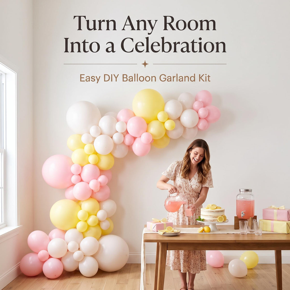 Pink Lemonade balloon garland party setup