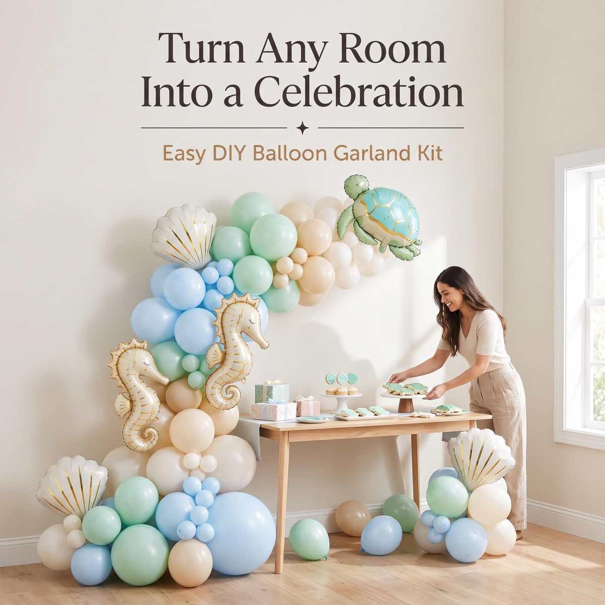 Sea You Soon (Turtle) balloon garland party setup