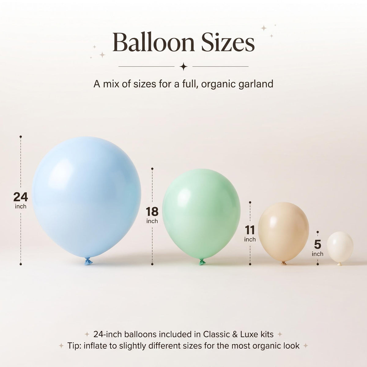 24, 18, 11 and 5 inch balloons in the Sea You Soon (Turtle) kit colors