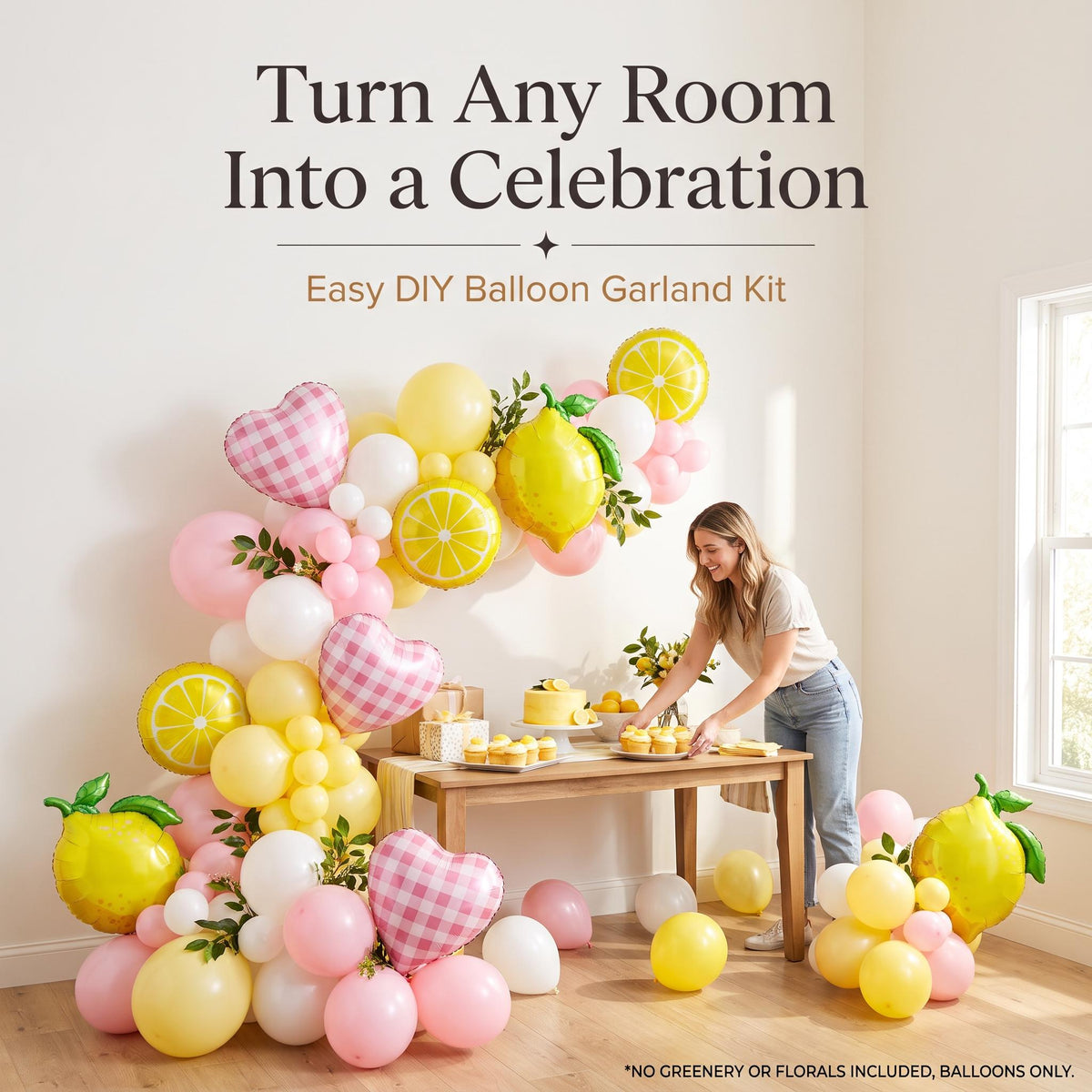 Freshly Squeezed balloon garland party setup