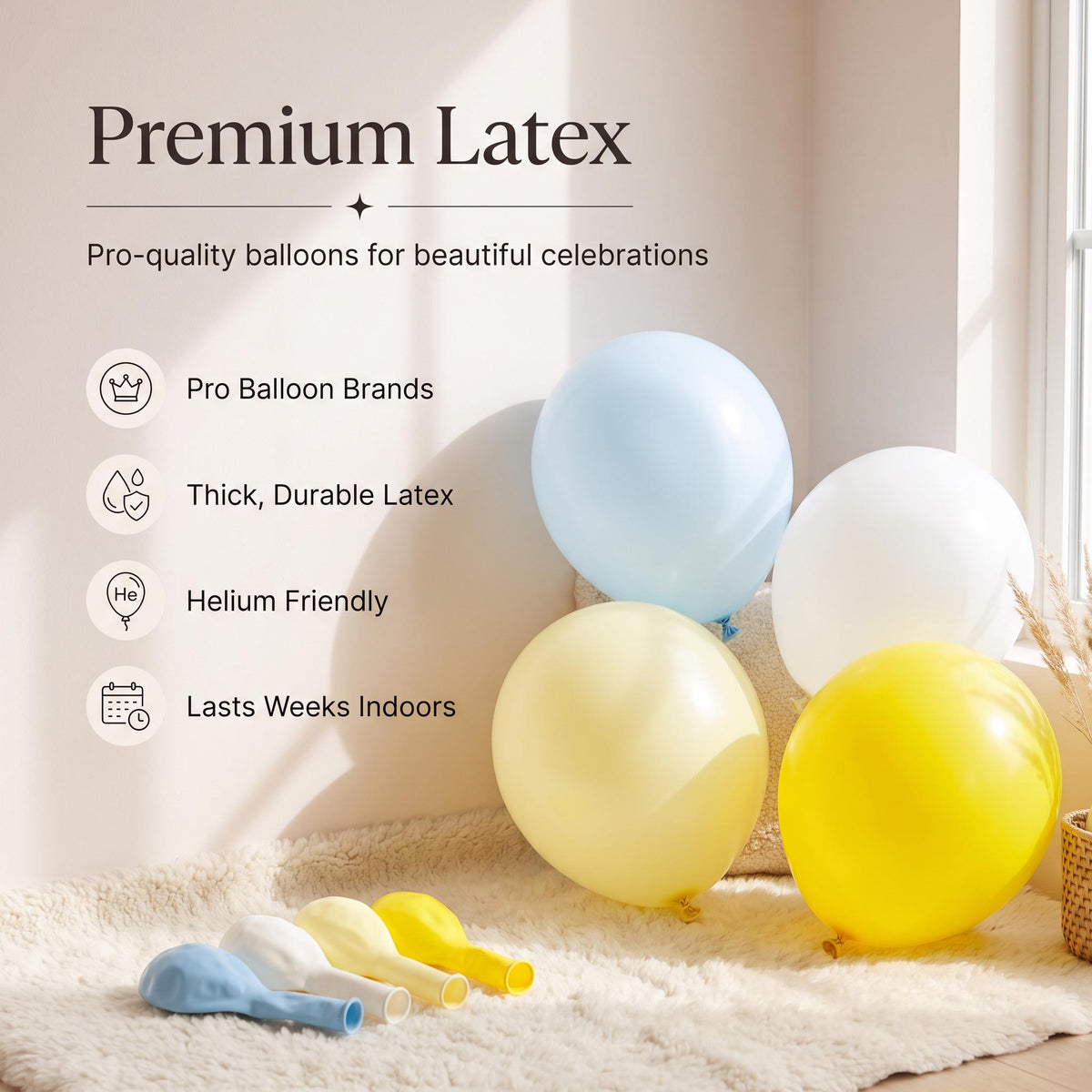 Premium latex balloons in the Freshly Squeezed (Blue) kit colors