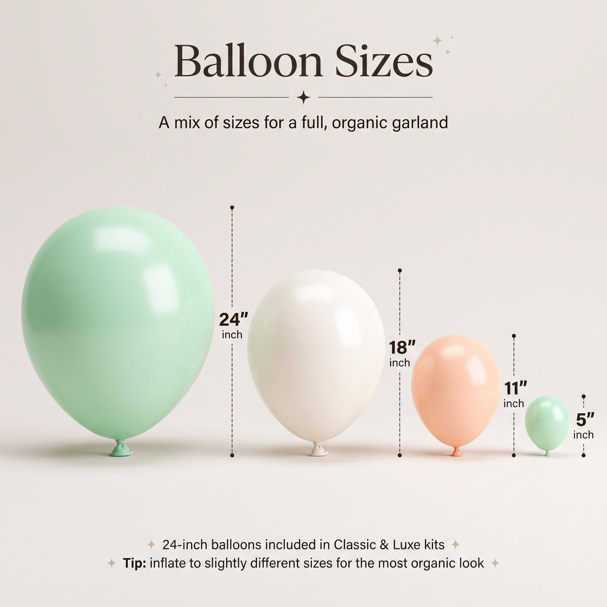 24, 18, 11 and 5 inch balloons in the A Little Pumpkin Is On The Way kit colors