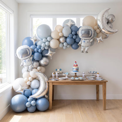 Space Astronaut balloon garland installed on a wall at home