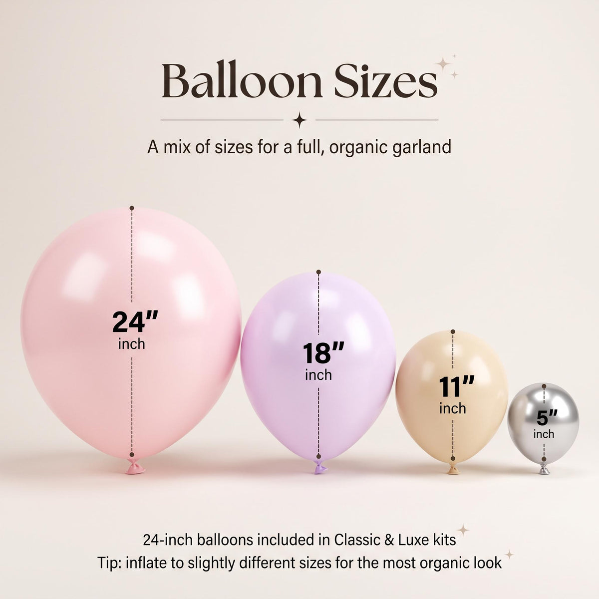 24, 18, 11 and 5 inch balloons in the Pink Space Astronaut kit colors