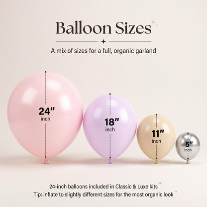 24, 18, 11 and 5 inch balloons in the Pink Space Astronaut kit colors