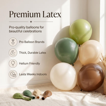 Premium latex balloons in the Our Little Dumpling (Matcha) kit colors