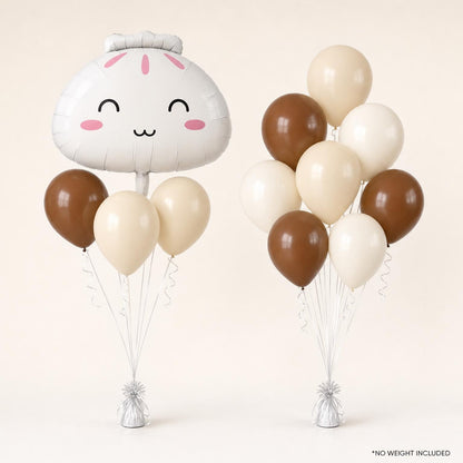 Our Little Dumpling (Neutral) foil balloon bouquet and latex-only balloon bouquet