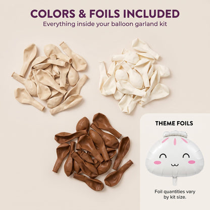 Latex colors and foil balloons included in the Our Little Dumpling (Neutral) balloon garland kit