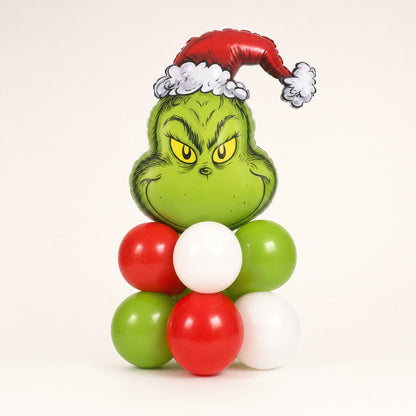 Grinchmas Red & White (Licensed) balloon tower: 8 latex balloons topped with a Grinch foil