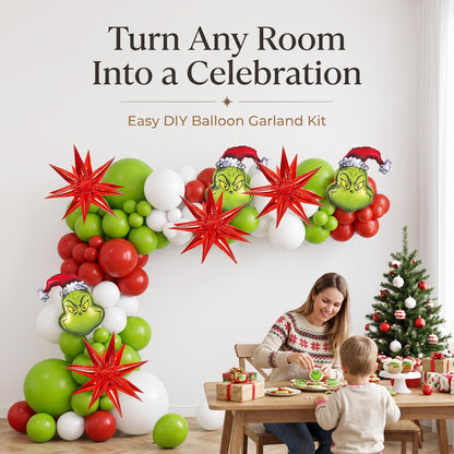 Grinchmas Red & White (Licensed) balloon garland party setup