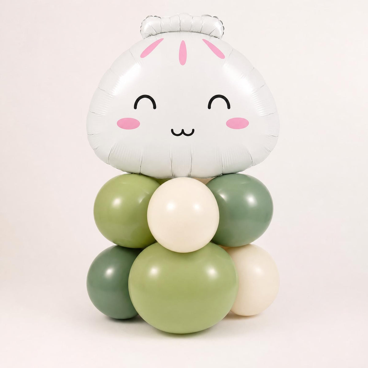 Our Little Dumpling (Matcha Cream) balloon tower: 8 latex balloons topped with a Bao Dumpling foil