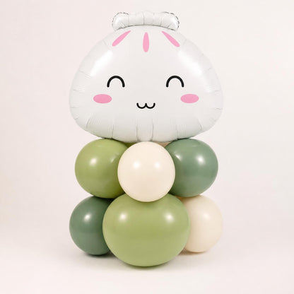 Our Little Dumpling (Matcha Cream) balloon tower: 8 latex balloons topped with a Bao Dumpling foil