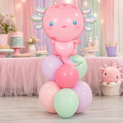Pastel Axolotl balloon tower: 8 latex balloons topped with an Axolotl foil