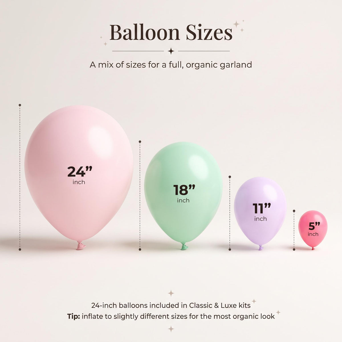 24, 18, 11 and 5 inch balloons in the Pastel Axolotl kit colors