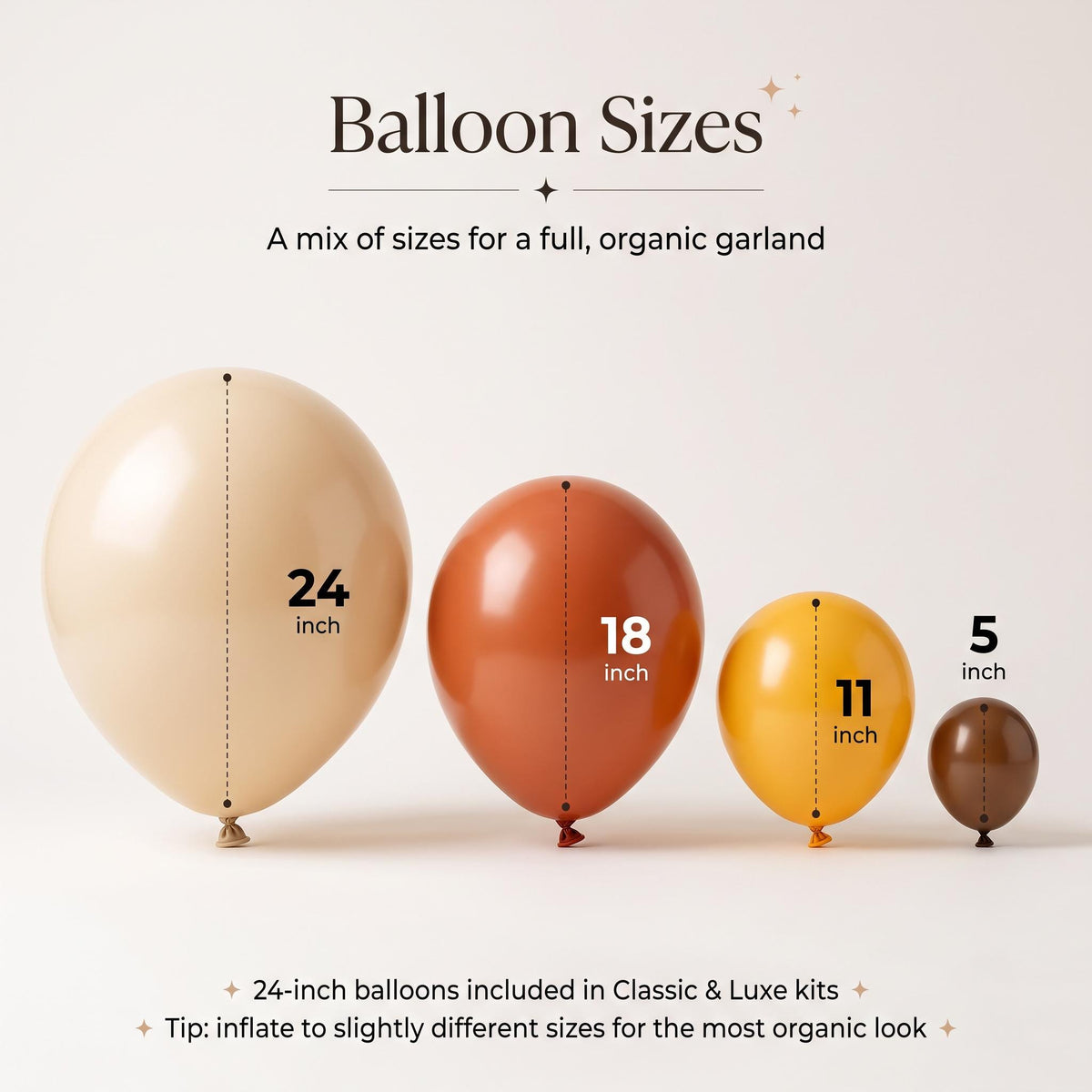 24, 18, 11 and 5 inch balloons in the Chill Capybara kit colors