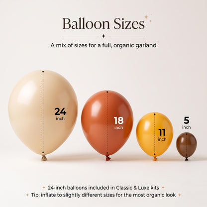 24, 18, 11 and 5 inch balloons in the Chill Capybara kit colors