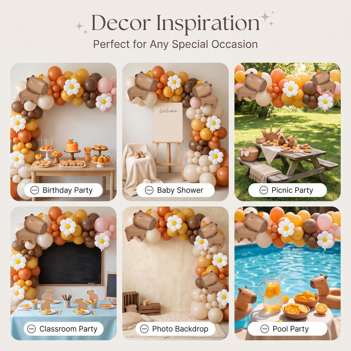 Six ways to style the Chill Capybara (Pink Daisy) balloon garland