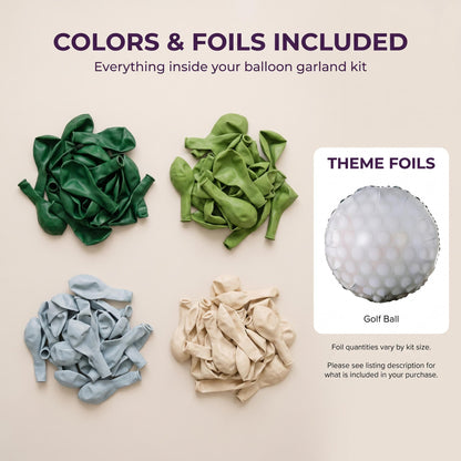 Latex colors and foil balloons included in the Hole In One (Golf) balloon garland kit