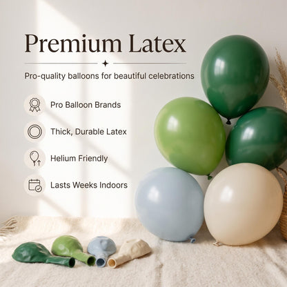 Premium latex balloons in the Hole In One (Golf) kit colors