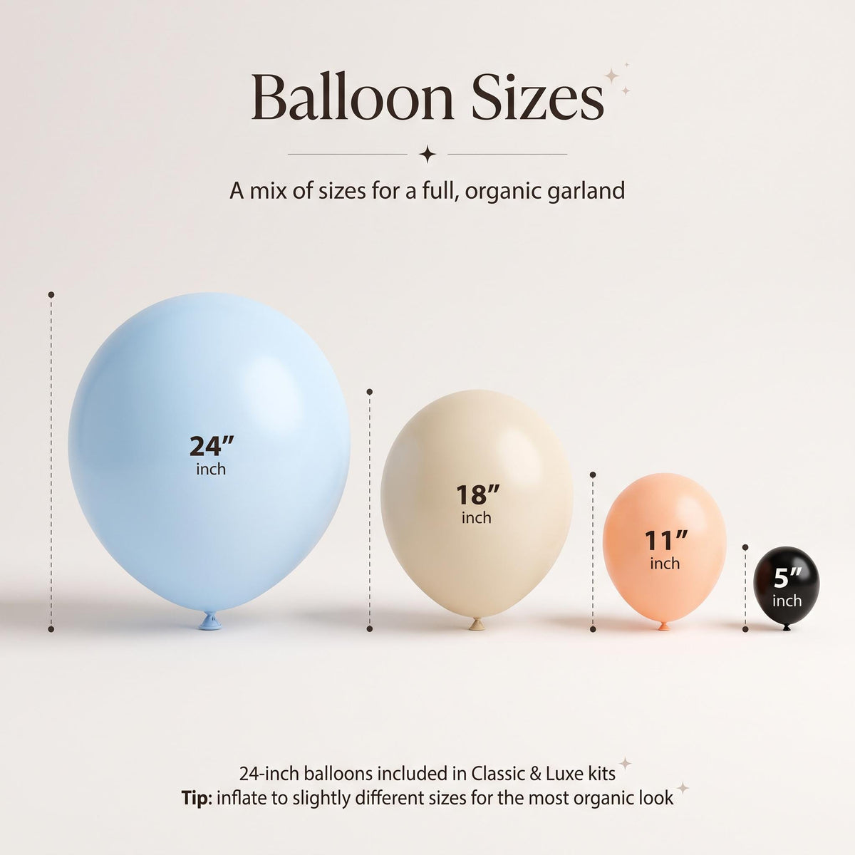 24, 18, 11 and 5 inch balloons in the One Spooky Dude kit colors