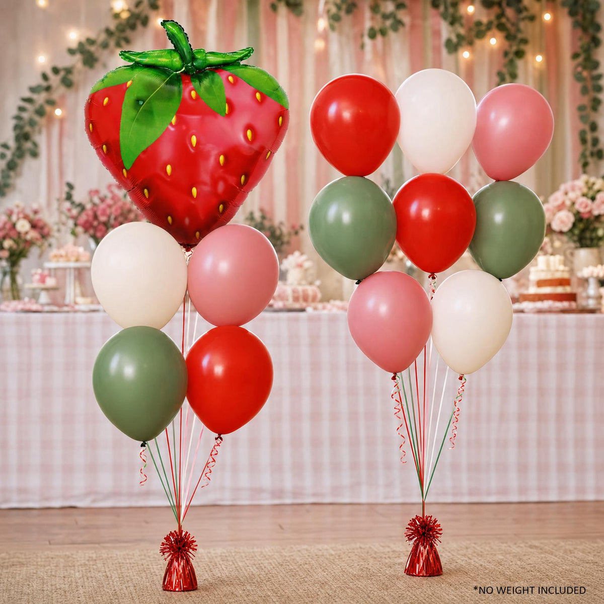 Berry First Birthday foil balloon bouquet and latex-only balloon bouquet