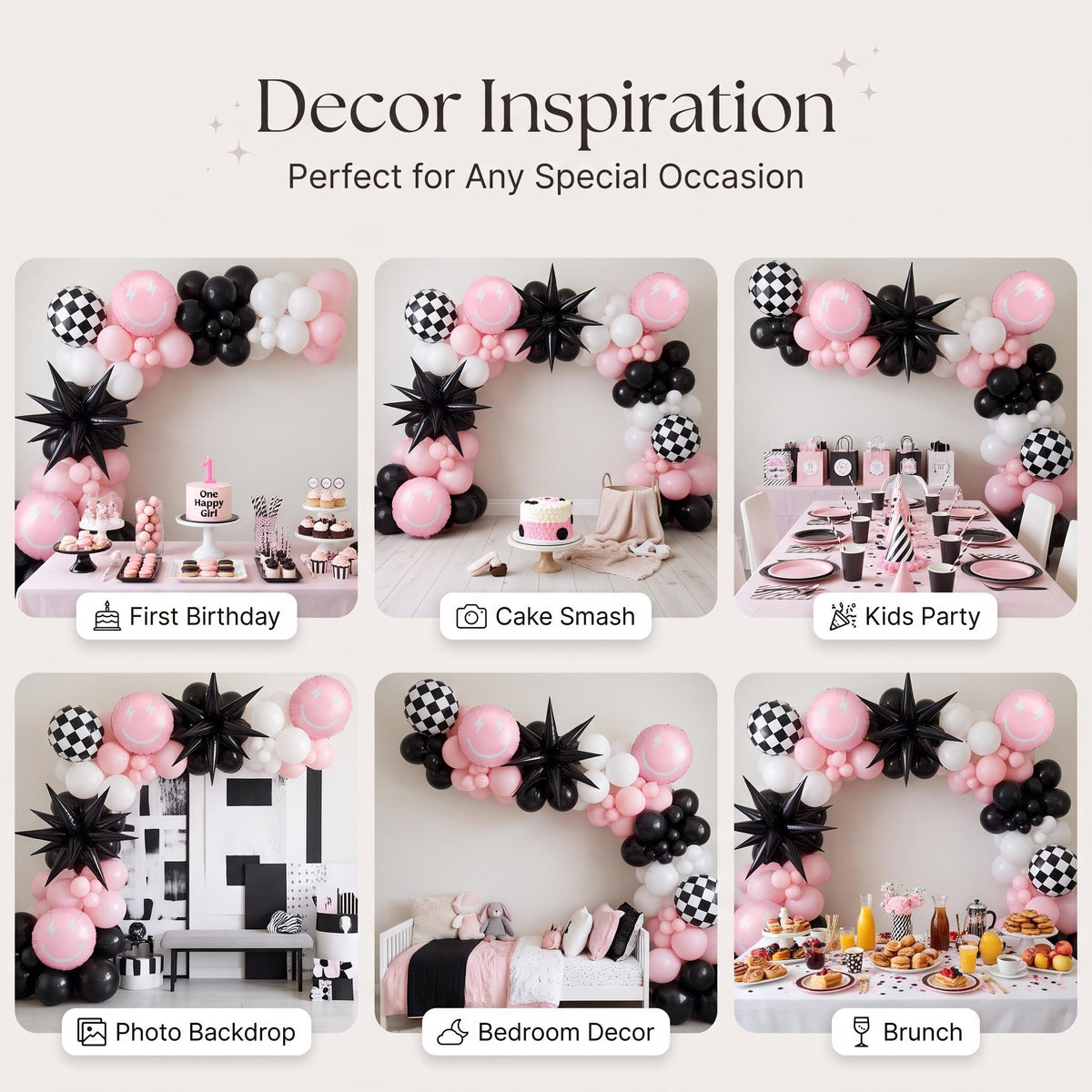 Six ways to style the One Happy Girl (Pink) balloon garland