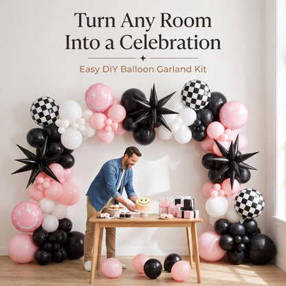 One Happy Girl (Pink) balloon garland party setup