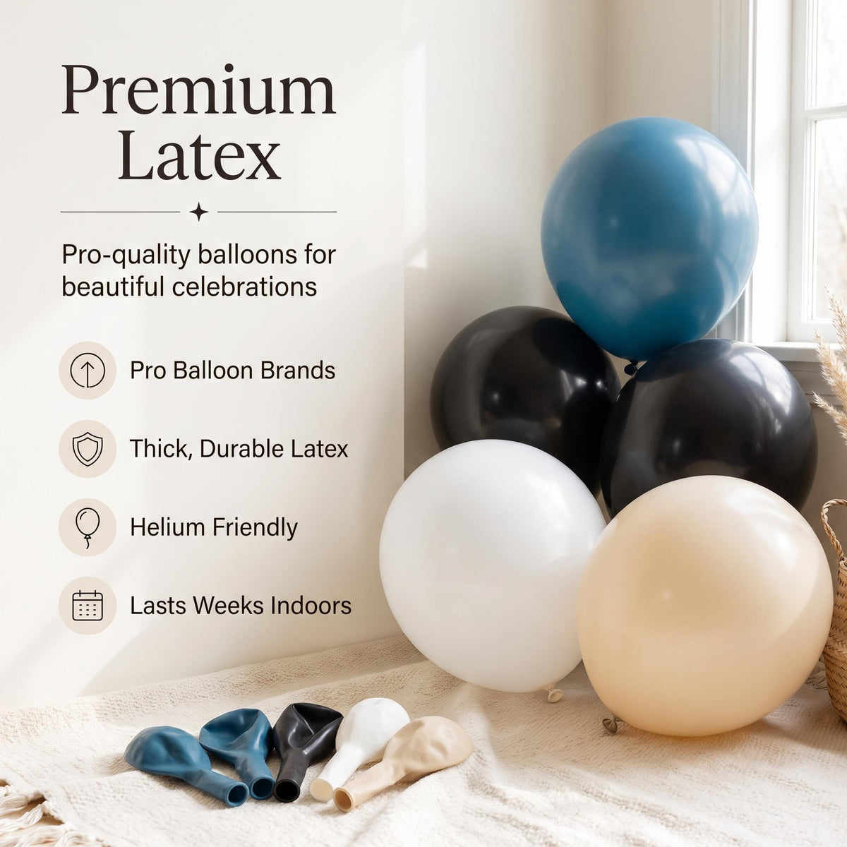 Premium latex balloons in the One Happy Dude (Blue Slate) kit colors