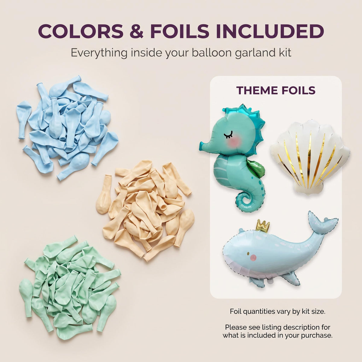 Latex colors and foil balloons included in the Sea You Soon (Blue) balloon garland kit