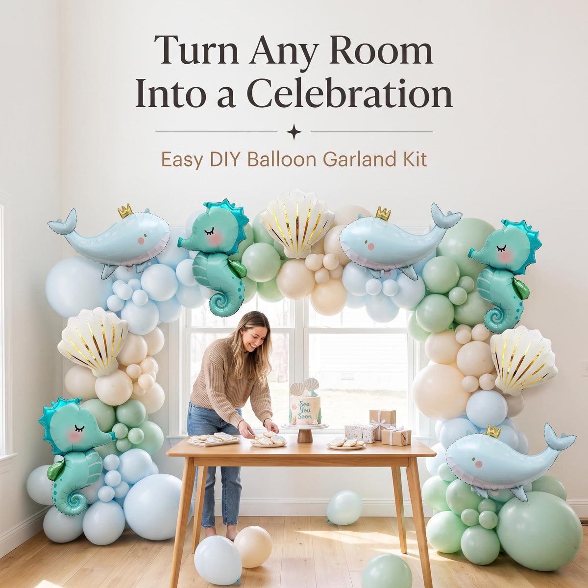 Sea You Soon (Blue) balloon garland party setup
