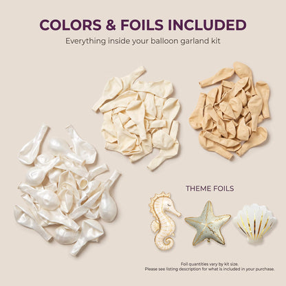 Latex colors and foil balloons included in the Sea You Soon (Neutral) balloon garland kit