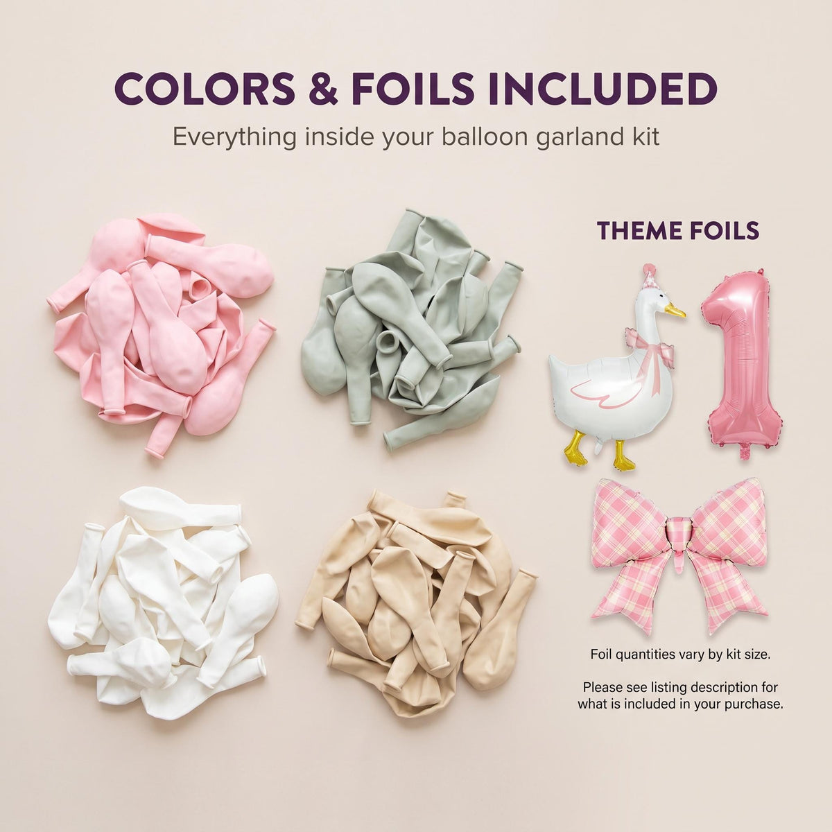 Latex colors and foil balloons included in the One Silly Goose (Pink) balloon garland kit