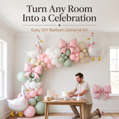 One Silly Goose (Pink) balloon garland party setup
