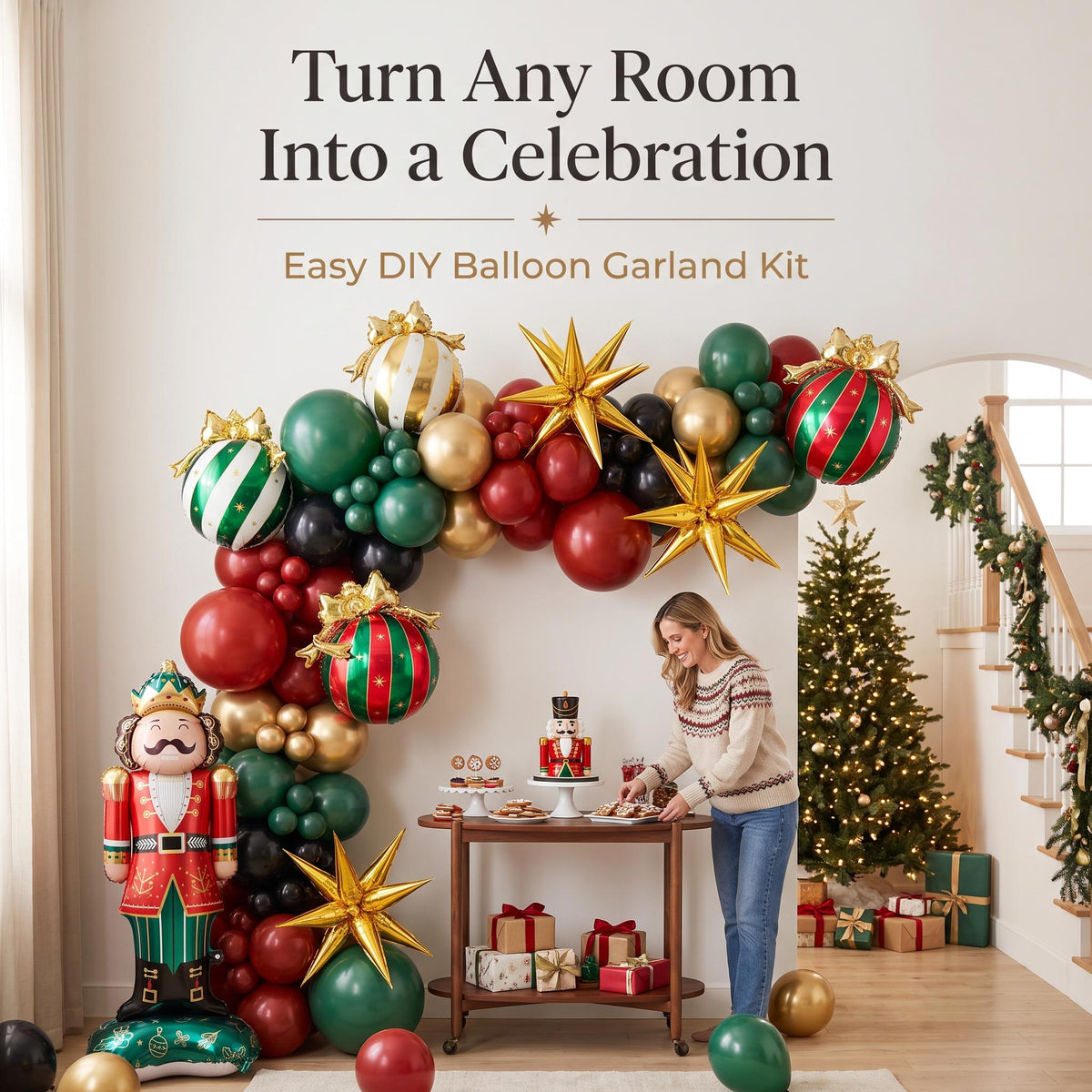 Nutcracker Christmas balloon garland party setup