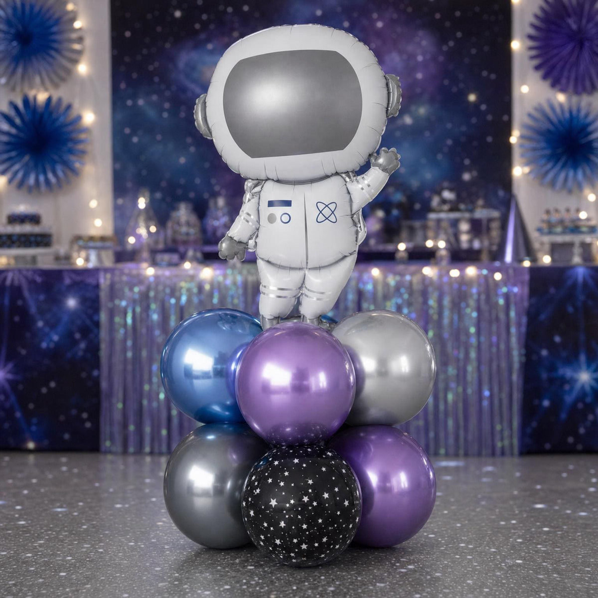 Out Of This World balloon tower: 8 latex balloons topped with an Astronaut foil