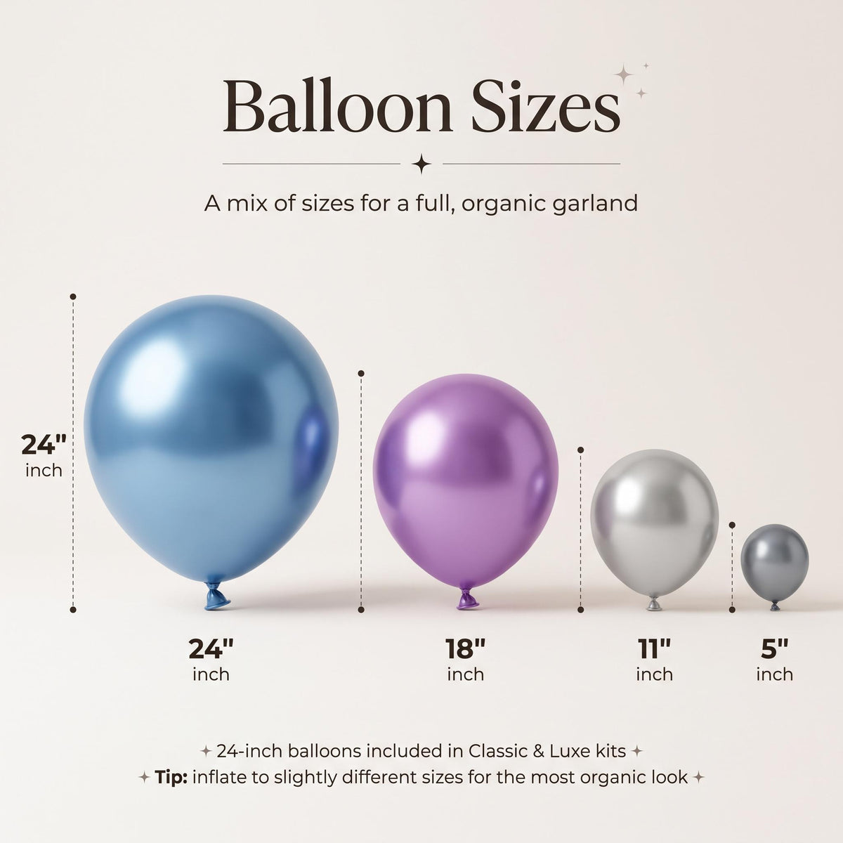 24, 18, 11 and 5 inch balloons in the Out Of This World kit colors