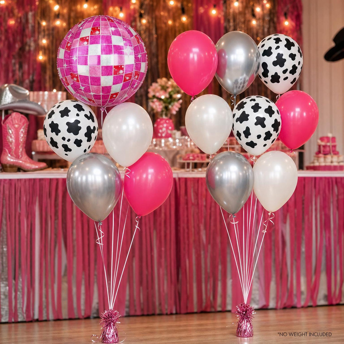 Disco Cowgirl (Last Rodeo) foil balloon bouquet and latex-only balloon bouquet