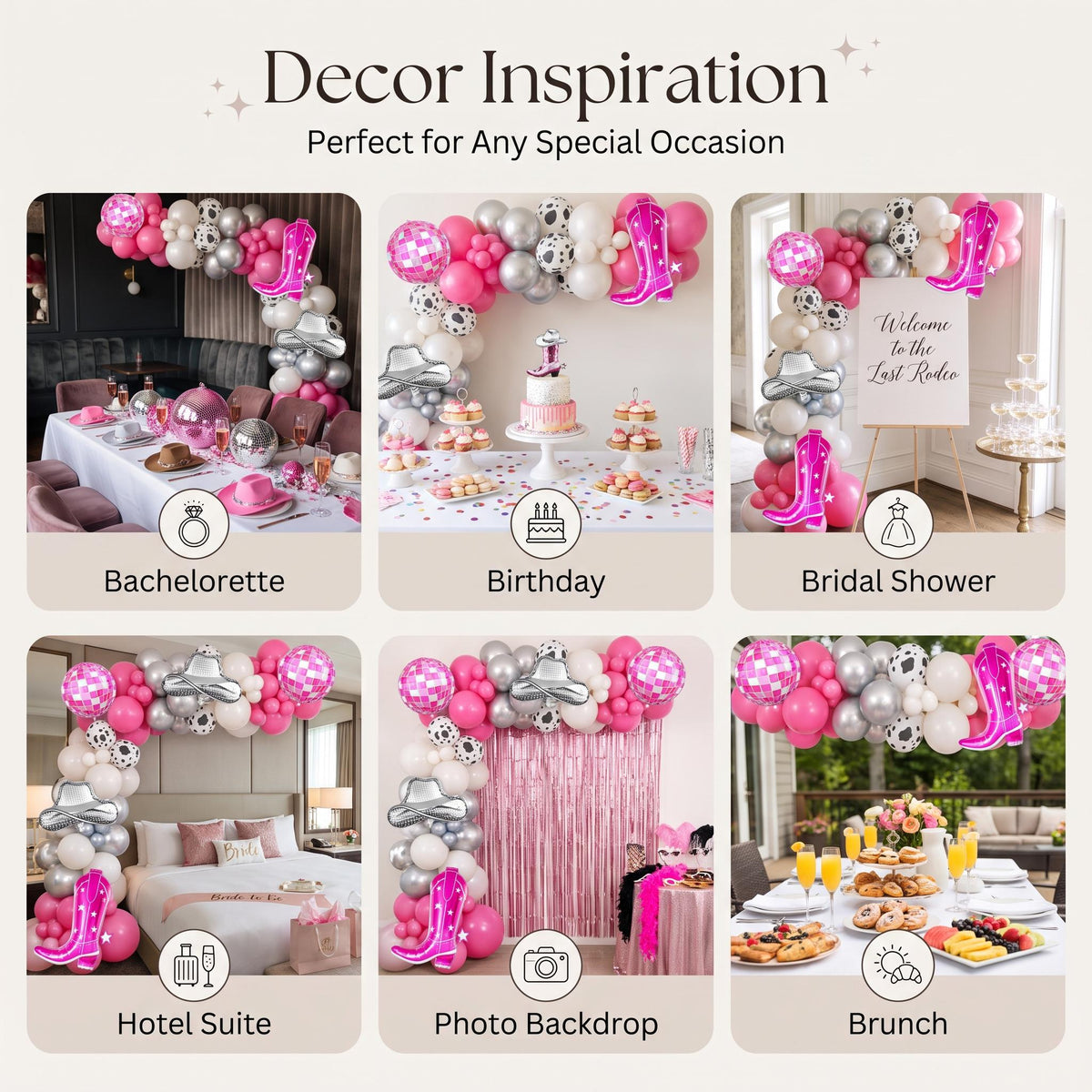 Six ways to style the Disco Cowgirl (Last Rodeo) balloon garland