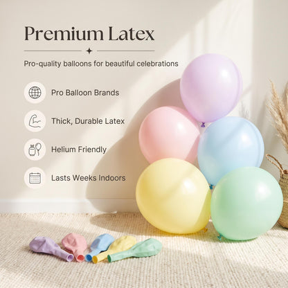Premium latex balloons in the Pastel Circus kit colors