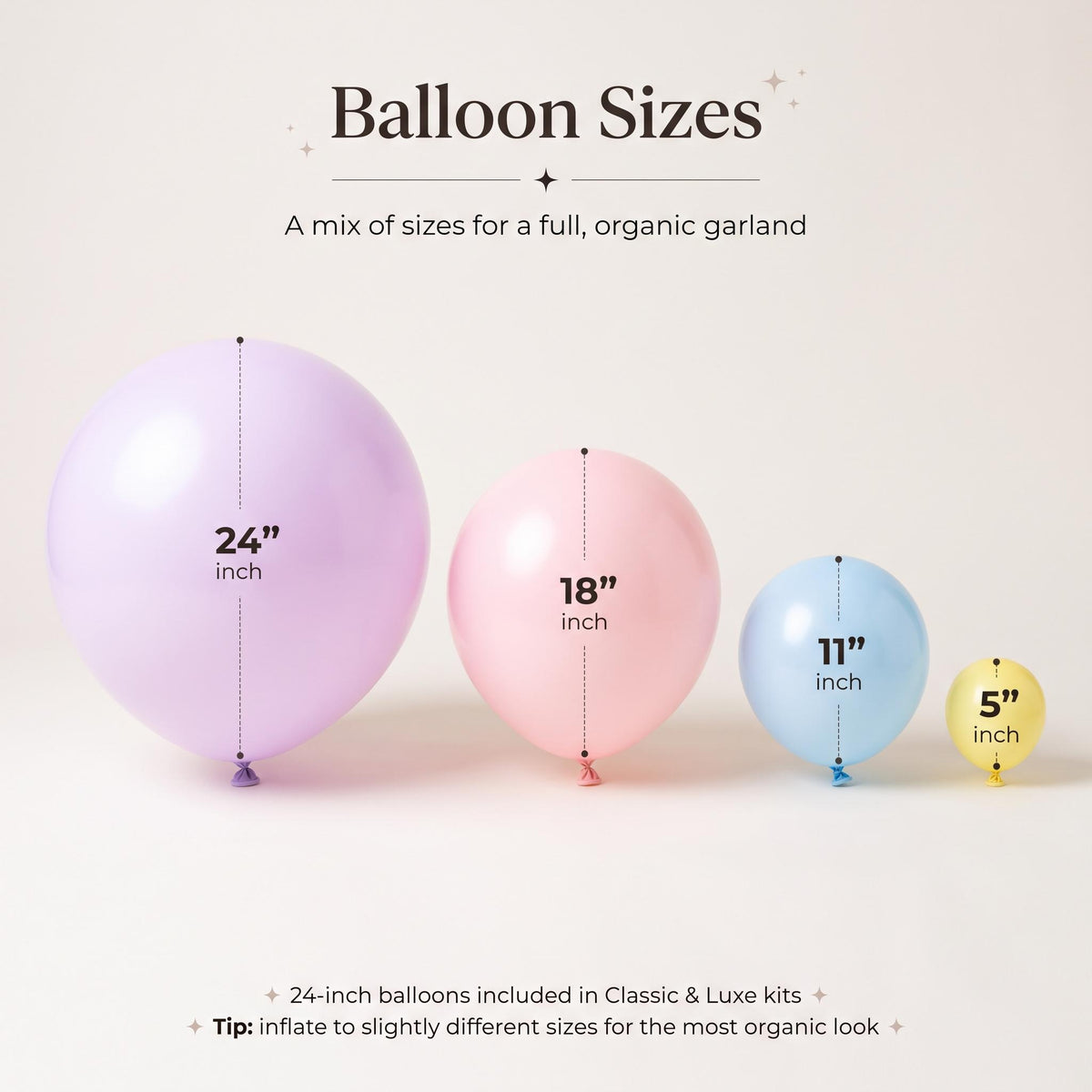 24, 18, 11 and 5 inch balloons in the Pastel Circus kit colors