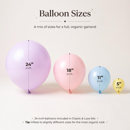 24, 18, 11 and 5 inch balloons in the Pastel Circus kit colors