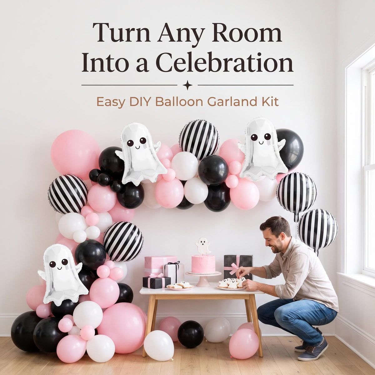 Little Boo's First Halloween balloon garland party setup