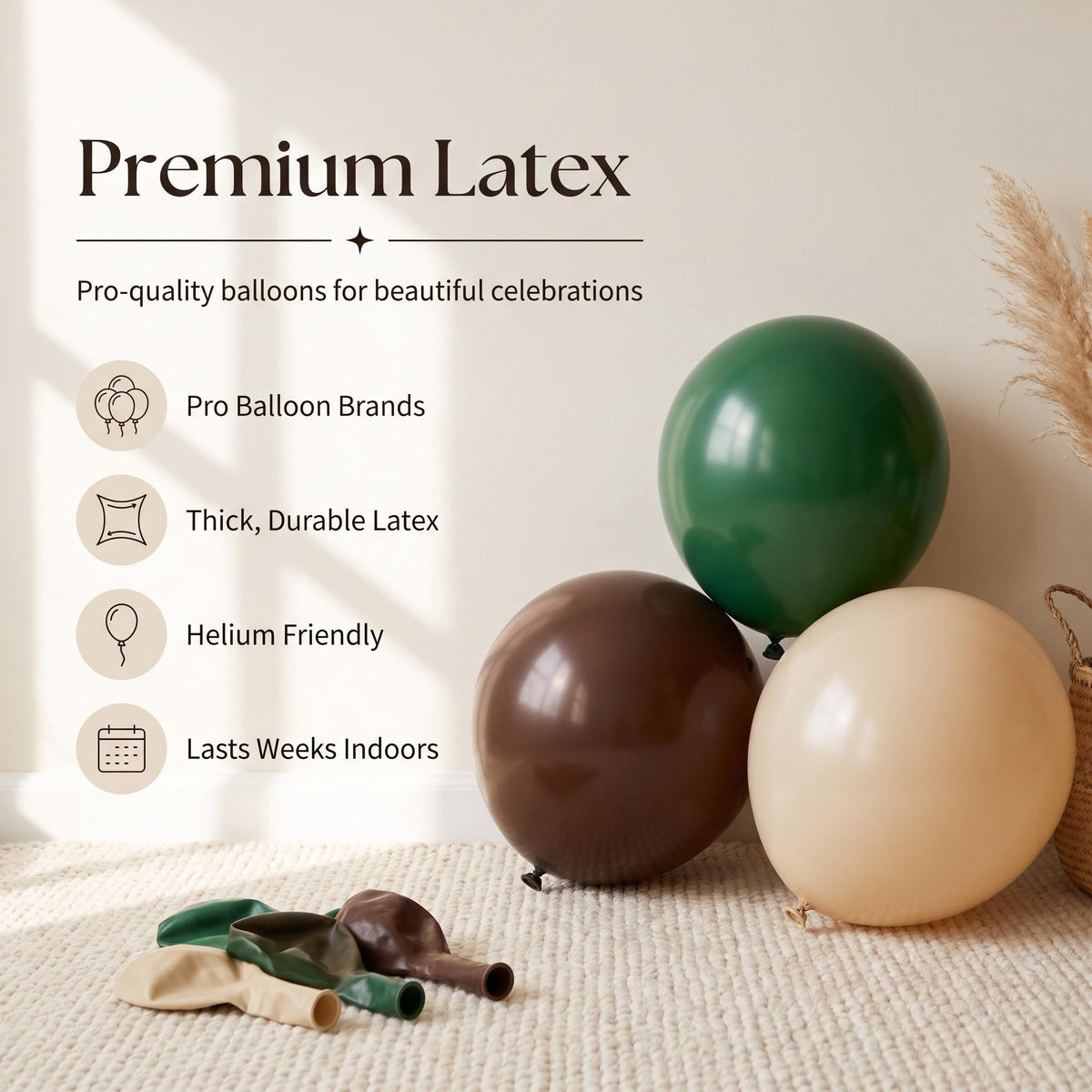 Premium latex balloons in the First Year Down kit colors