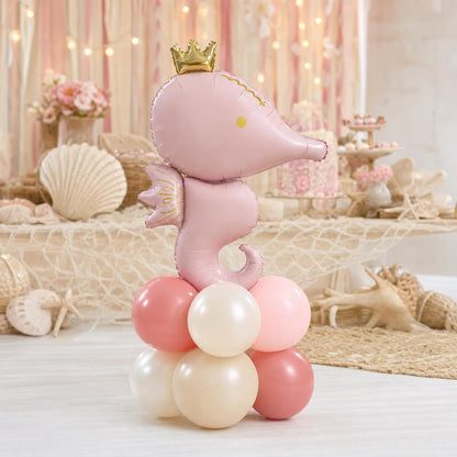 Sea You Soon (Pink) balloon tower: 8 latex balloons topped with a Pink Seahorse foil