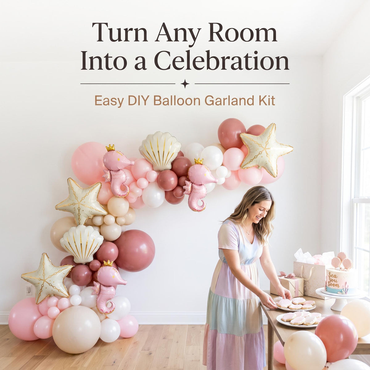 Sea You Soon (Pink) balloon garland party setup