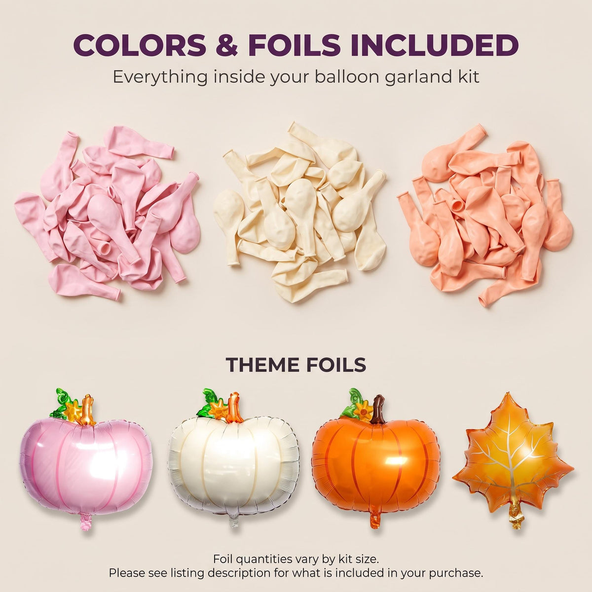 Latex colors and foil balloons included in the A Little Pumpkin Is On The Way balloon garland kit