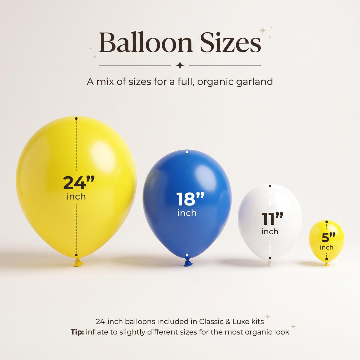 24, 18, 11 and 5 inch balloons in the Amalfi Coast kit colors
